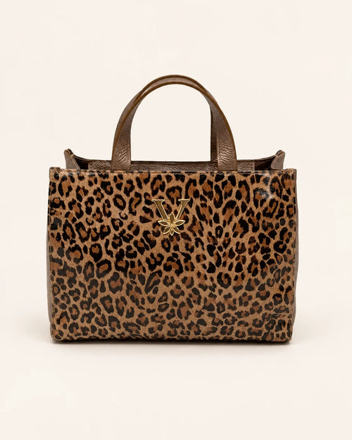 Bolso reversible CATALINA leopardo y negro, 100% piel hecho en España — cara leopardo, vista frontal